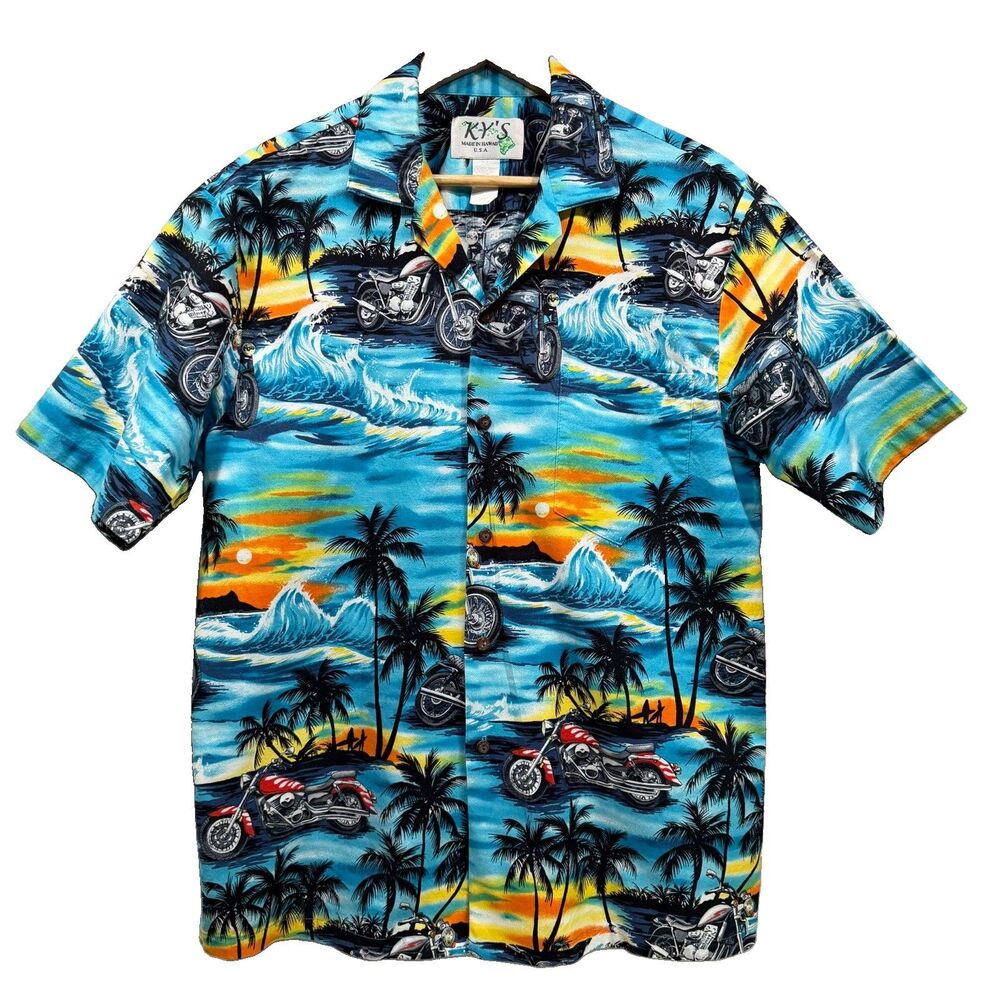 KY's Mens Size L  Motorcycle Palm Tree 100% Cotton Vintage Made In USA Shirt VTG
